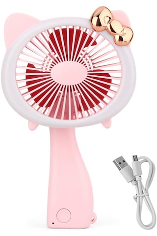 Mini El Fanı Şarjlı Taşınabilir Katlanır Ledli Vantilatör Pembe