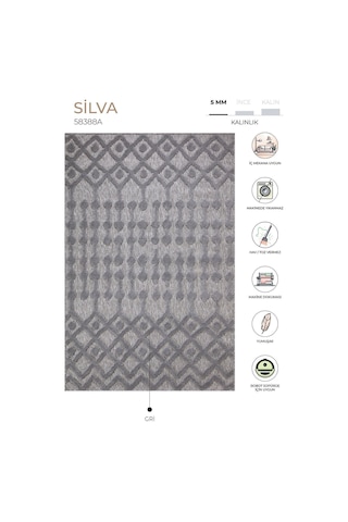 Silva Gri Halı Yıkanabilir Halı Balkon Halısı Oturma Odası Korido Gri