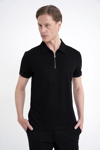 Efor Slim Fit Esnek Pamuklu Fermuarlı Siyah Polo Yaka Tişört Ts 926