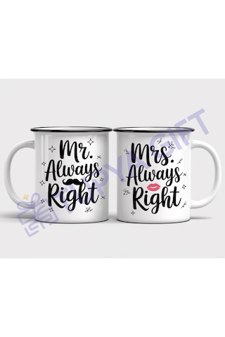 "mr. Always Right & Mrs. Always Right" Esprili Çift Kupaları Seti Beyaz