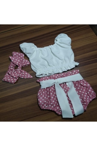Moms and Babies Kız Bebek Büstiyerli Şort Takım Pembe Beyaz