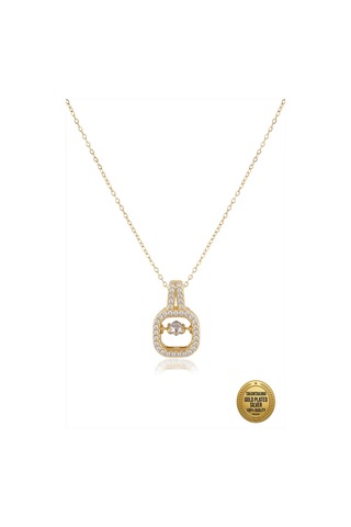 Gold Kare Taşlı Kolye , Zirkon Çerçeveli Kolye Altın Kaplama18gp, Ahşap Kutu İçerisinde0014 Altın Altın