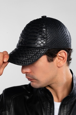 Tamer Tanca Erkek Hakiki Deri Siyah Yılan Baskı Şapka 524 Yln Sapka Sk20-21 Syh Yln Baskı Siyah