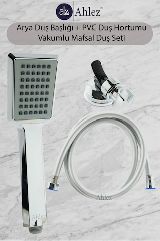 Ahlez Arya Duş Başlığı + Pvc Duş Hortumu + Vakum Mafsal Duş Seti Krom
