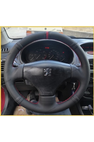 Peugeot 206 Araca Özel Direksiyon Kılıfı Noktalı Düz Kırmızı Dik