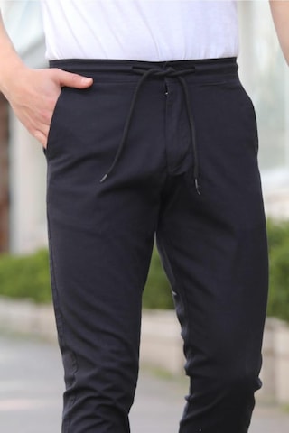 Tarz Cool Erkek Eganis Ipli Jogger Düğmeli Kumaş Pantolon Siyah