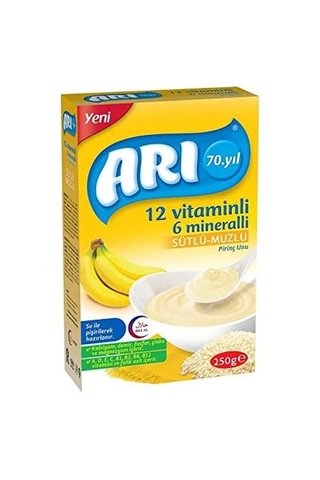 Arı 12 Vitaminli 6 Mineralli Sütlü Muzlu 6+ Ay Pirinç Unu 3 x 250 G
