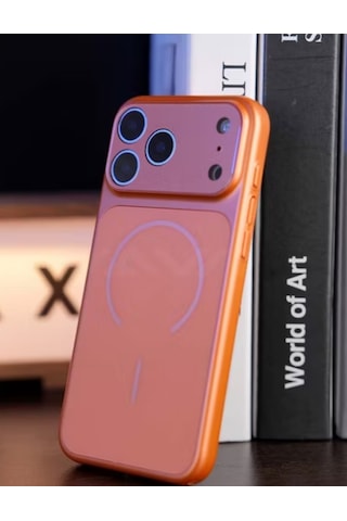İphone 17 Pro Uyumlu Kamera Koruma Mercekli Turuncu Lüks Kılıf 01