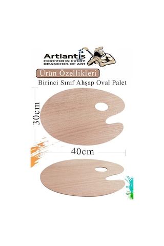 Ahşap Oval Palet Naturel 30x40 Cm 2 Adet Büyük Boy Ahşap Boya Paleti Resim Boyama Tepsisi Akrilik Guaj Karıştırıcı 30x40