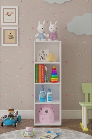 Glass Çok Amaçlı Kitaplık & Düzenleyici Dolap 4 Raflı Beyaz