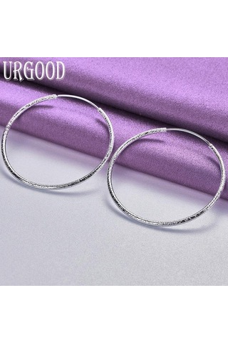 925 Ayar Gümüş 50/60mm Buzlu Daire Küpe Moda Takı 60mm