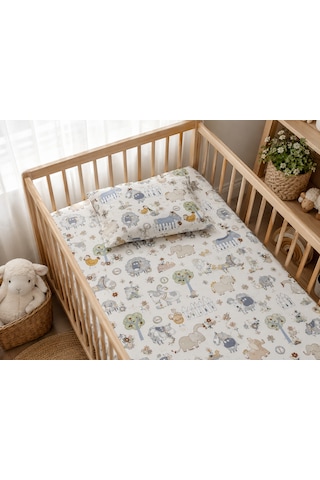 Minora Baby&kids Minora %100 Pamuk Ranforce Anne Yanı Park Yatak Lastikli Bebek Çarşafı Ve Yastık Kılıfı Seti 70x120 - 35x45 - Hayvanlar