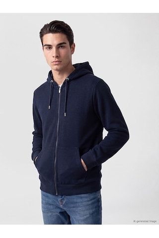 Lcwaıkıkı Classic Lacivert Kapüşonlu Erkek Fermuarlı Sweatshirt