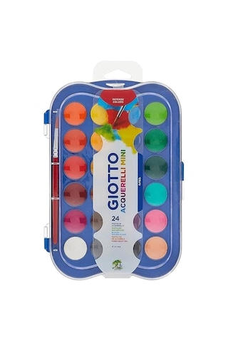 24 Renk Sulu Boya 30mm 1 Paket Giotto 24 Lü Suluboya Fırça Hediyeli Canlı Renkler Acquerelli Kaliteli Yıkanabilir Çok Renkli