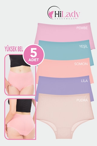 Kadın Külot, Çok Renkli Yüksek Bel Külot, Pamuklu Yumuşak Kumaş, Çoklu Paket, Karışık Renkli Açık Pembe