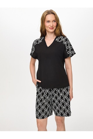 Faik Sönmez Resort Omuzu Brode Nakış Detaylı V Yaka Tshirt S26tsh107 Us26tsh10710 Siyah
