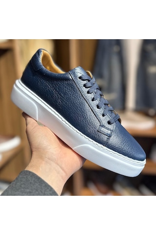 Alza %100 Hakiki Deri Erkek Sneaker Günlük Rahat Ve Şık Ayakkabı - Lacivert