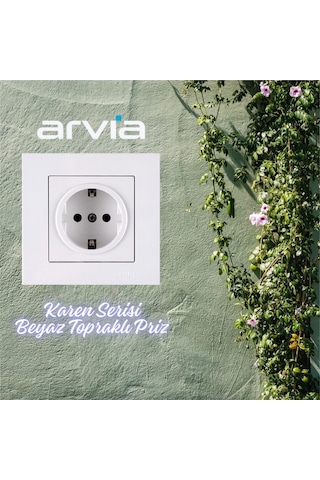 Arvia Karen Topraklı Priz Beyaz - Çerçeve Dahil