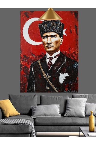 Atatürk Türk Bayrağı Tarihi Dekoratif Kanvas - Mdf Ahşap Tablo