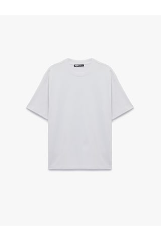 Koton Kısa Kollu Pamuklu Tok Kumaş Bisiklet Yaka Oversize Basic Tişört Beyaz 6sam10385mk
