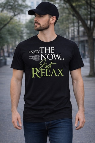 Herkesemoda The Now Baskı Detaylı Basic T-shırt Siyah