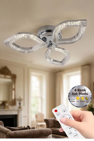 Lumia Lighting Küre Model 6"lı Kumandalı Siyah 3 Renk Modu Ledli Kristal Taşlı Modern Salon Mutfak Oturma Odası Led Avize Gümüş