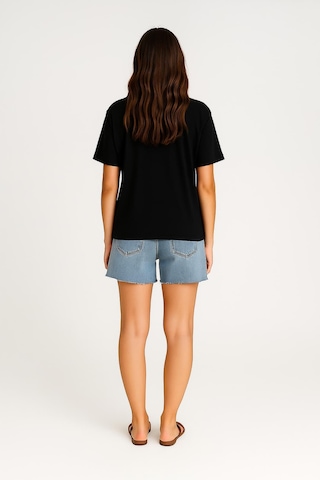 Markapia Woman Kadın Bisiklet Yaka Oversize %100 Pamuk T-shirt Siyah Xs