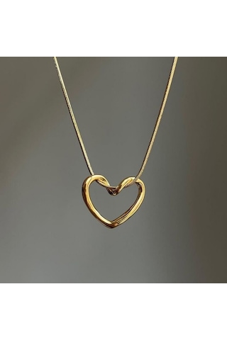 Lente Aksesuar Kadın Çelik Düğüm Kalp Kolye - Minimalist Geçmeli Kalp Ve Yılan Zincir Gold