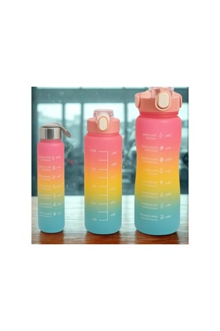 Motivasyonlu Spor Matara Seti - 2l, 900ml Ve 300ml Sızdırmaz Şişe Seti 0