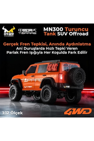 Mn Model Mn300 1/12 Tank Suv 4wd Rc Crawler Offroad Uzaktan Kumandalı Araba Arazi Aracı Model Car Truck Rtr Turuncu Mn-300 +dahili Işık Seti Mnmodel/mn300-orange