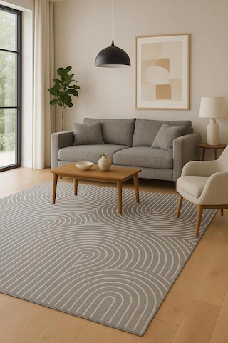 Gri Zemin Bohem Tarz Modern Halı Dekoratif Kilim