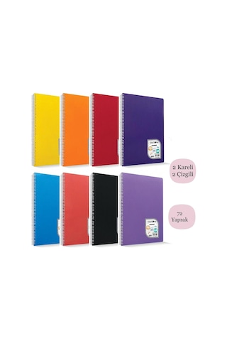 Çınar Colormaxi A4 72 Yaprak Plastik Kapak Spiralli Defter 2 Çizgili+2 Kareli