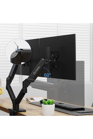 Gaz Yaylı Çift Monitör Kolu 13-32'' Ekran Askı Aparatı Ayarlanabilir Yükseklik Ve Dönme Özelliği