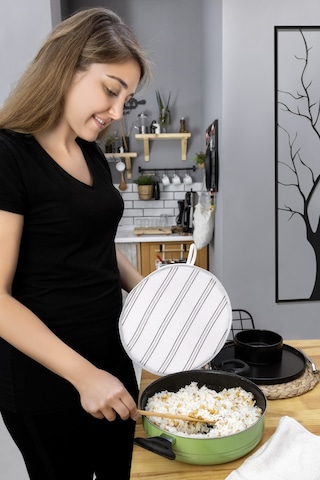 Şık Ve Pratik Demlematik: Pilav Demleme Örtüsü , Tencere Kapağı Bonesikrem Gri Çizgili