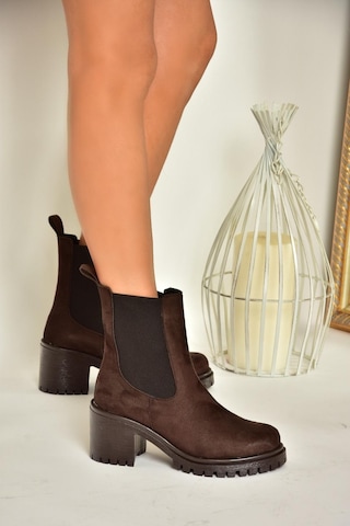Fox Shoes T726981602 Kahverengi Süet Lastikli Kalın Topuklu Kadın Bot Kahverengi-süet Kahverengi
