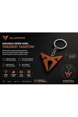 Cupra Anahtarlık , Cupra Kahverengi Logolu Çift Yönlü Araç Anahtarlık - Cupra Araba Anahtarlığı