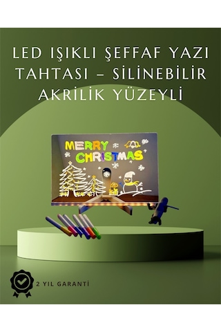 Şık Ve Modern Led Pano Neon Işıklı Silinebilir Akrilik Yazı Tahtası, 7 Renkli Kalem Dahil