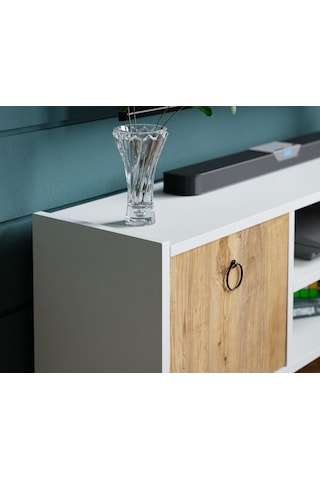 Tv Sehpası Kapaklı Raflı Tv Ünitesi Televizyon Sehpası Beyaz- Çam