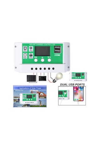 Mufunye Akıllı 100a Güneş Şarj Kontrol Cihazı, Çift Usb, Lcd Ekran, 12/24v Pwm, Ayarlanabilir Parametreler, Zamanlayıcı