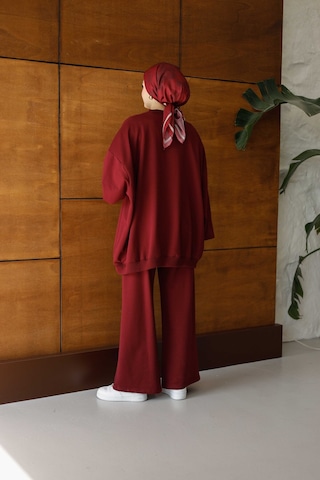Moonsc Kadın Oversize 2 İplik Tesettür Takım Bordo