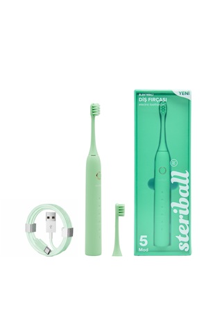 Steriball Elektrikli Diş Fırçası Yeşil - 5 Farklı Mod Değiştirilebilir Fırça Başlığı Type-c Şarj Şarjlı