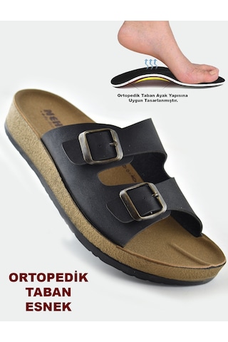 Papatay 7070 Tam Ortopedik Taban Günlük Kadın Terlik Sandalet Deniz Havuz Plaj Terliği Siyah