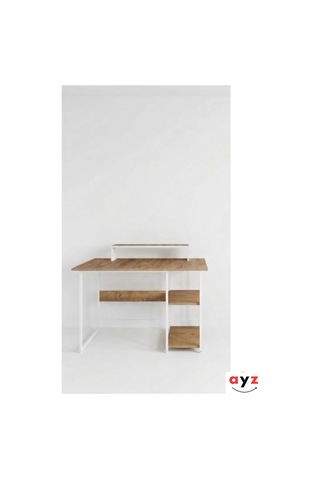 Ayz Vienna 2 Raflı Metal Ayak Çalışma Masası Laptop Masası Bilgisayar Masası 60x120cm Beyaz-çam Beyaz - Atlantik Çam