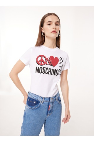 Moschino Jeans Bisiklet Yaka Baskılı Beyaz Kadın T-shirt J0713
