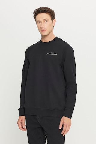 AC&Co / Altınyıldız Classics Erkek Sıyah 2 İplik Pamuklu Standart Fit Normal Kesim Rahat Bisiklet Yaka Sweatshirt Siyah