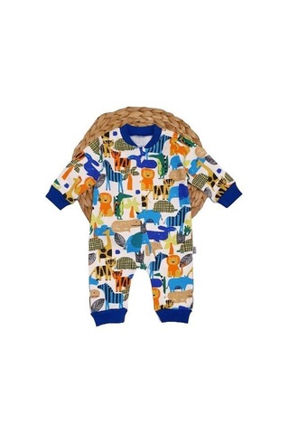 Hayvan Desenli Bebek Tulum mavi