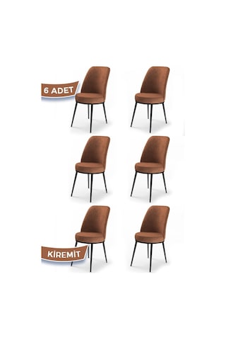 Canisa Concept Dexa Serisi, Üst Kalite Yemek Odası Sandalyesi, Metal Siyah Iskeletli, 6 Adet Kiremit Sandalye Kiremit Sandalye