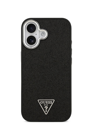 Apple Uyumlu iPhone 17 Kılıf Guess Lisanslı M-safeli Metal Kamera Çerçeveli Üçgen Logolu Glitter Siyah Siyah