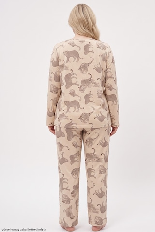 Siyah İnci Baskılı Büyük Beden Battal Boy Örme Pijama Takım 8089 Ten Leopar