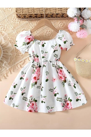 Camaguey Renkli Kız Çocuk Elbisesi - Kız Çocuk Yazlık Çiçekli Elbise - Mezuniyet Elbisesi A.Yeşil